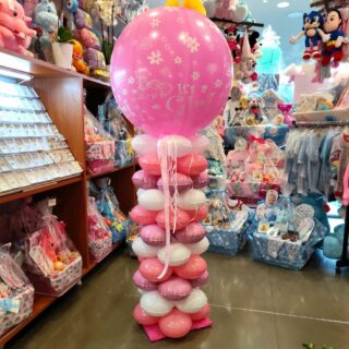 LARGE PINK BALLOON ON A COLUMN FOR A NEWBORN GIRLΑΕΡΟΣΤΑΤΟ ΡΟΖ ΣΕ ΣΤΗΛΗ ΓΙΑ ΝΕΟΓΕΝΝΗΤΟ ΚΟΡΙΤΣΑΚΙ